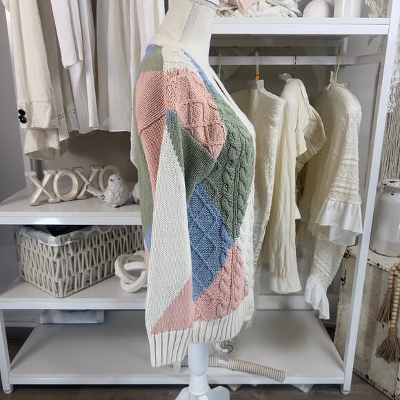 Gallagher hand knitted women's sz small pastel sweater, deep v retro vibe #3047 - Picture 7 of 7